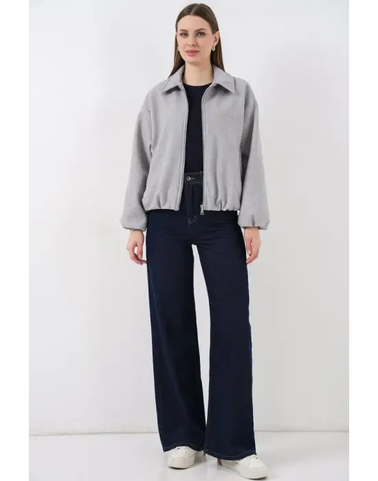 Modern Büzgülü Kaşe Ceket