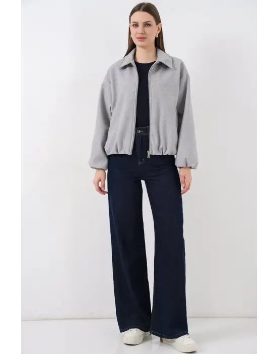Büzgülü Oversize Kaşe Ceket 0728 - A.Gri