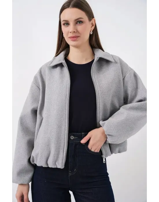 Büzgülü Oversize Kaşe Ceket 0728 - A.Gri