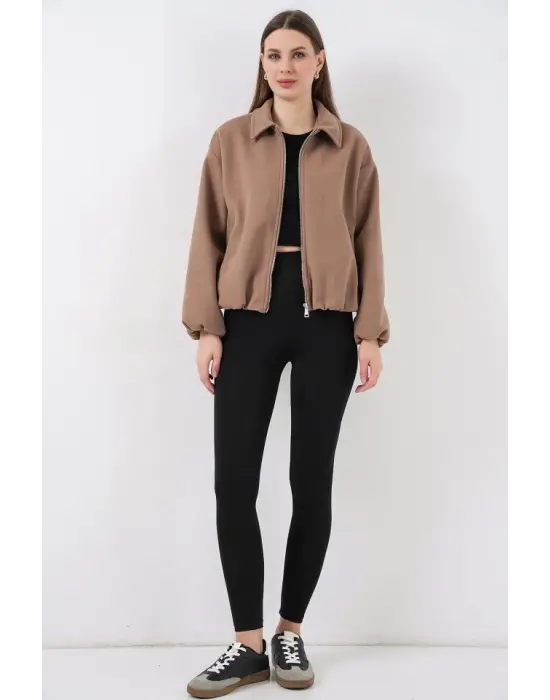 Büzgülü Oversize Kaşe Ceket 0728 - Bisküvi