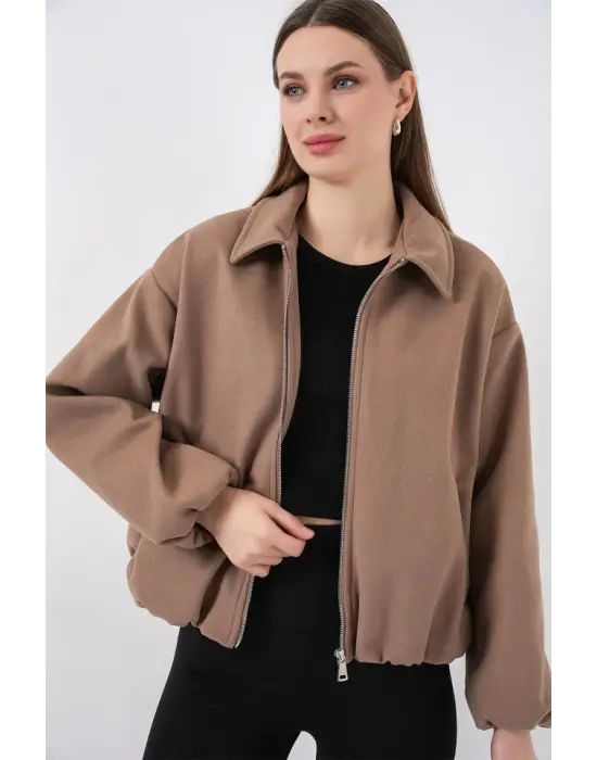 Büzgülü Oversize Kaşe Ceket 0728 - Bisküvi