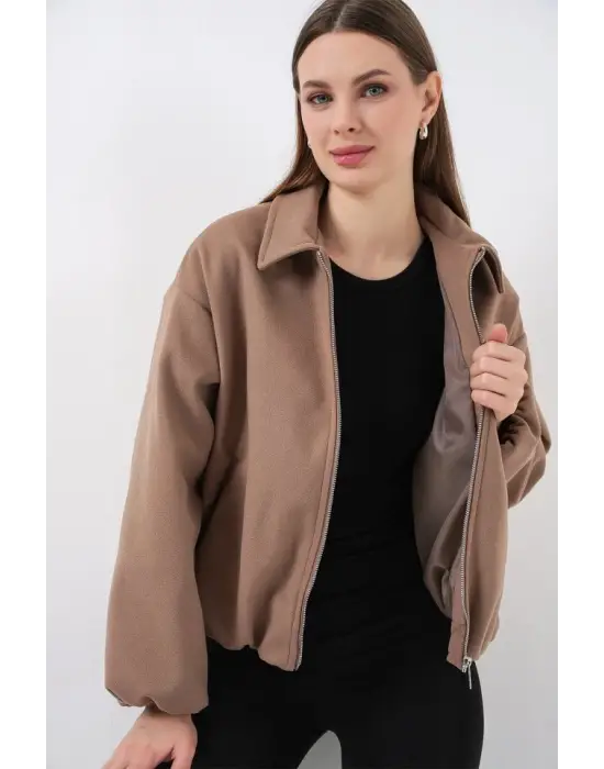 Büzgülü Oversize Kaşe Ceket 0728 - Bisküvi