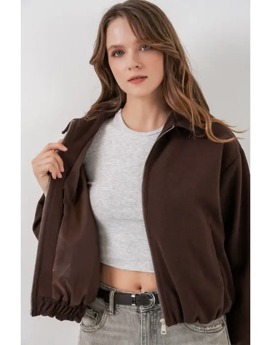 Büzgülü Oversize Kaşe Ceket 0728 - Kahverengi
