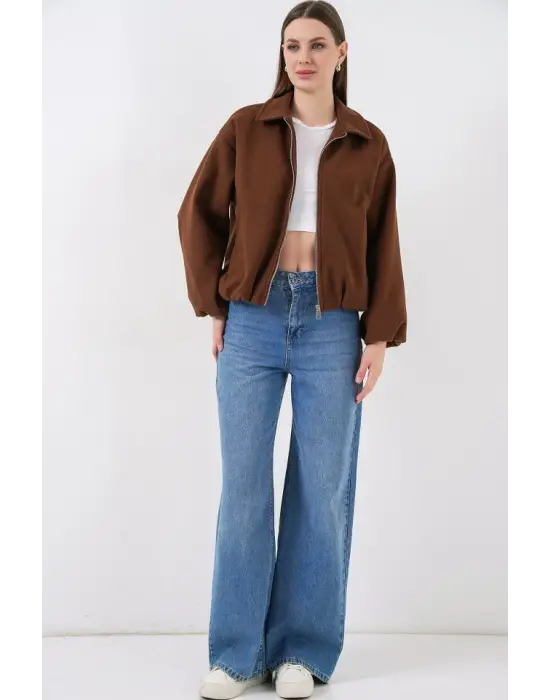 Büzgülü Oversize Kaşe Ceket 0728 - Sütlü Kahve