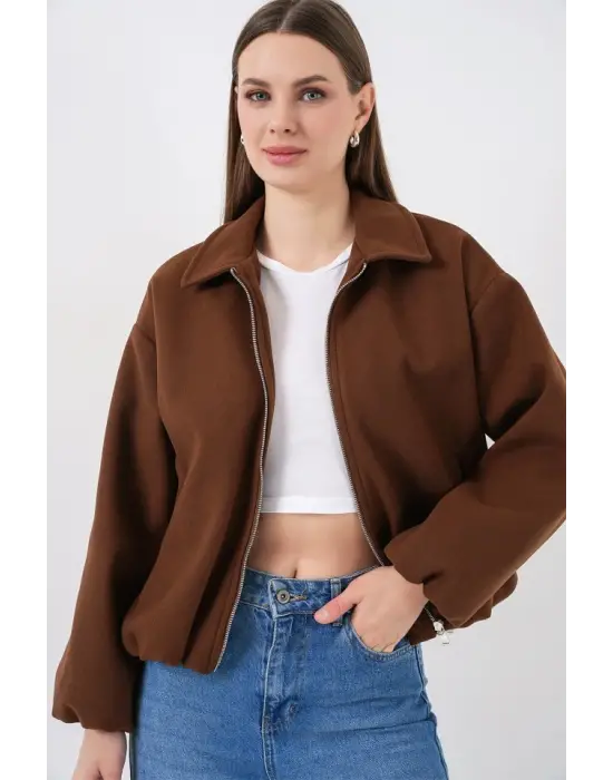 Büzgülü Oversize Kaşe Ceket 0728 - Sütlü Kahve