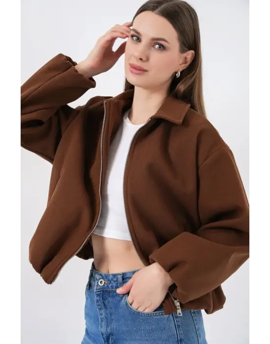 Büzgülü Oversize Kaşe Ceket 0728 - Sütlü Kahve