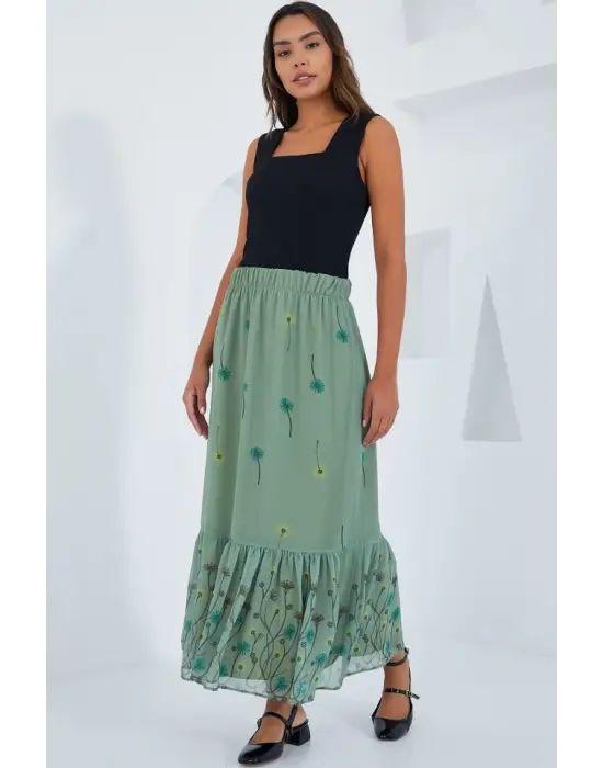 Çağla Desenli Şifon Etek 8010