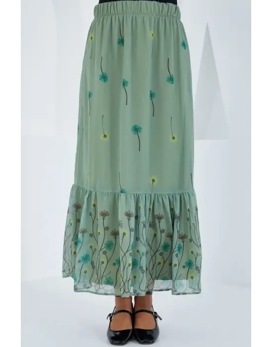 Çağla Desenli Şifon Etek 8010