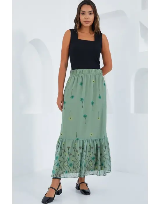 Çağla Desenli Şifon Etek 8010