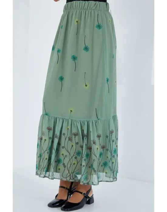 Çağla Desenli Şifon Etek 8010