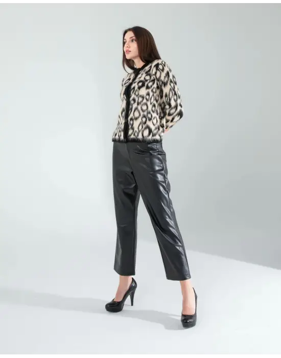 Omarı Leopar Desenli Triko Hırka