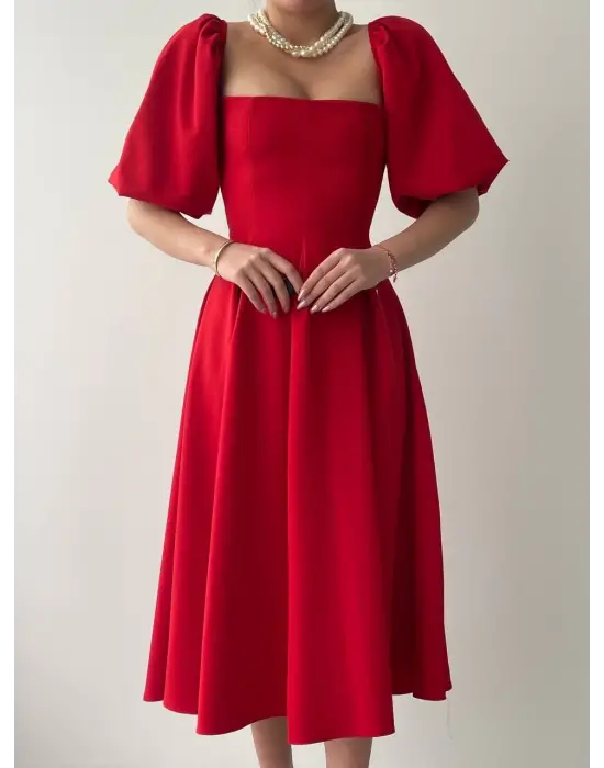 Omarı Çan Etekli Midi Boy Elbise