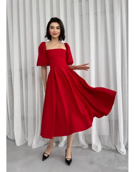 Omarı Çan Etekli Midi Boy Elbise