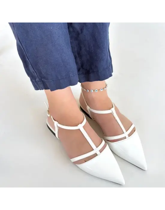 Canca Beyaz Rugan Babet Ayakkabı