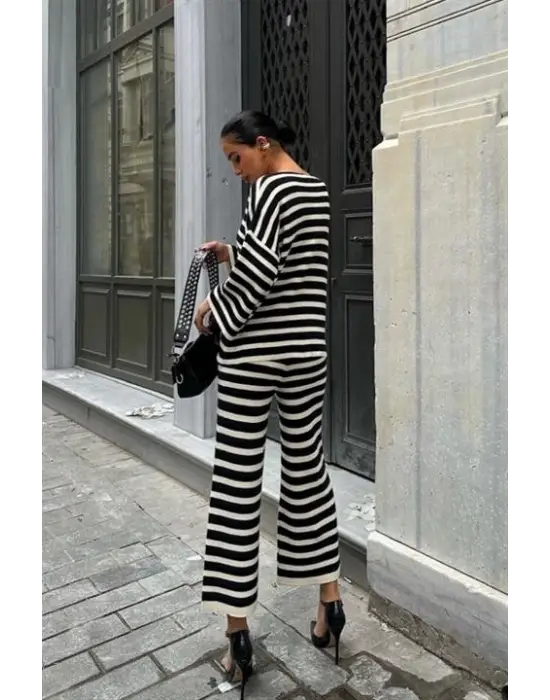 Omarı Çizgili Straight Fit Pantolon Takım