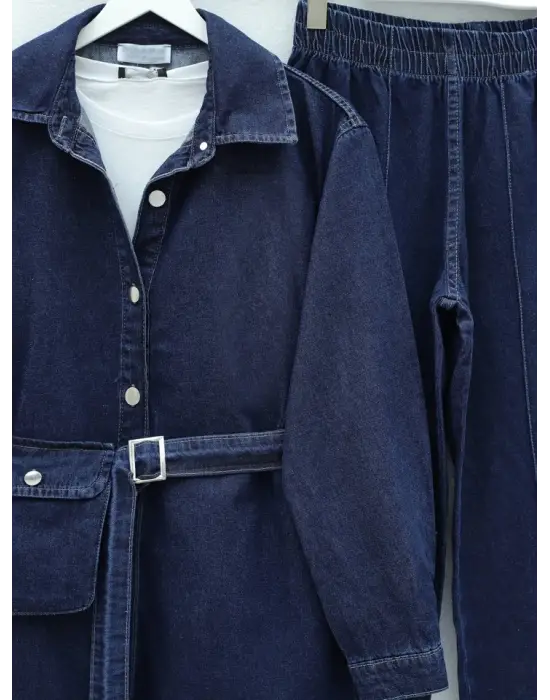 Çanta Cepli Çimalı Pantolonlu Kot Takım  -Laci