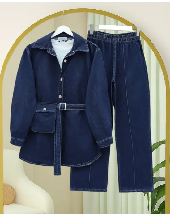 Çanta Cepli Çimalı Pantolonlu Kot Takım  -Laci