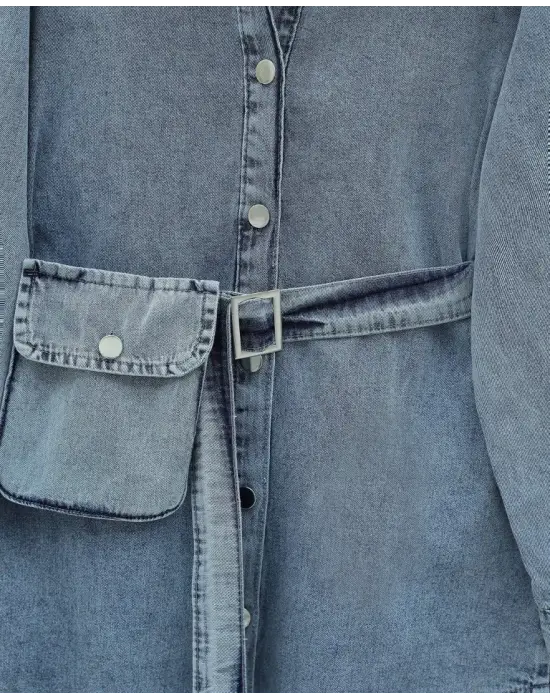 Çanta Cepli Çimalı Pantolonlu Kot Takım -Mavi