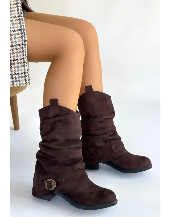 Canty Kahverengi Süet Körüklü Topuklu Çizme