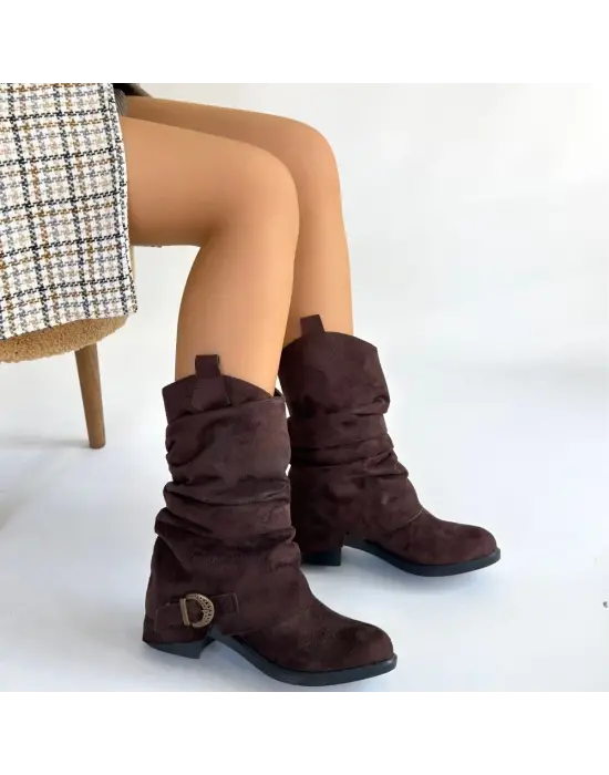 Canty Kahverengi Süet Körüklü Topuklu Çizme