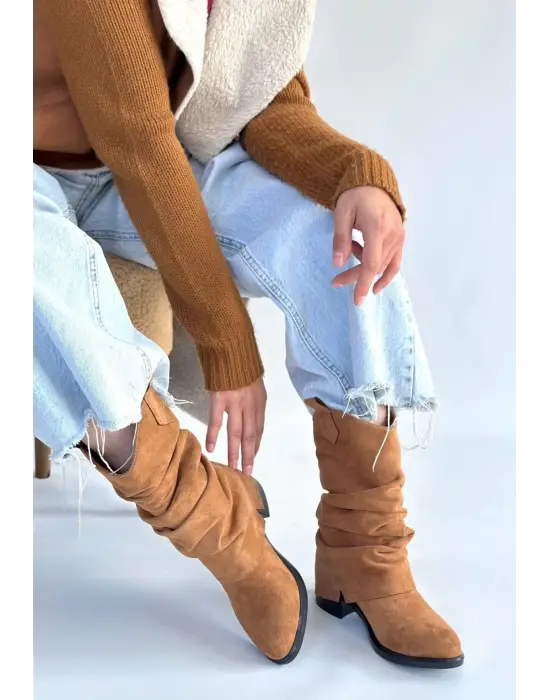 Canty Taba Süet Körüklü Topuklu Çizme