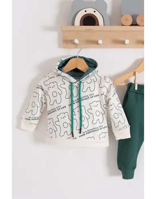 Çapraz Bears Kapüşonlu % 100 Pamuk Erkek Bebek Takımı