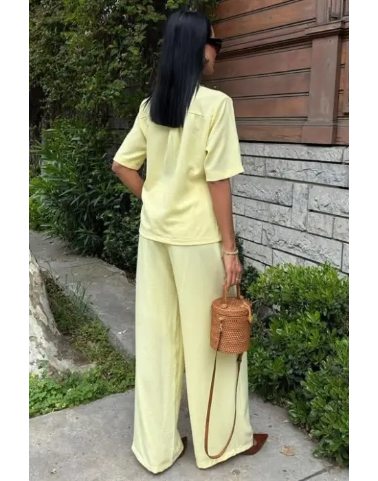 Omarı Şık Hakim Yaka Plazzo Pantolon Takımı