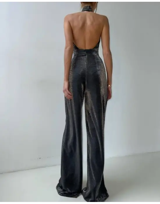 Omarı Çapraz Dantel Detaylı Sim Desenli Tulum