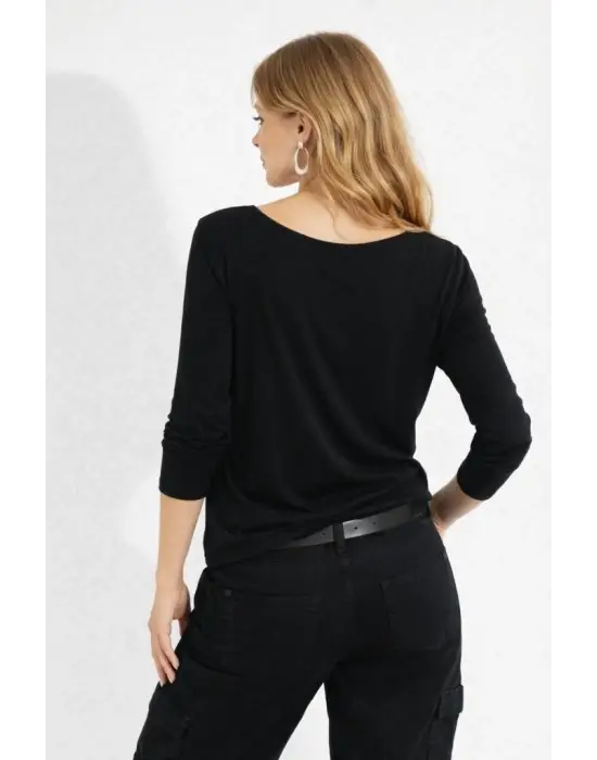 Çarpıcı Kadın Yuvarlak Yakalı Viskon Bluz