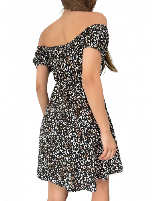 Çarpıcı Yaka Leopar Desenli Elbise