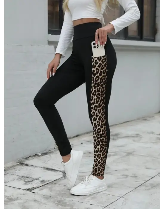 Çarpıcı Yüksek Bel Leopar Desenli Tayt
