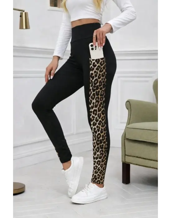 Çarpıcı Yüksek Bel Leopar Desenli Tayt