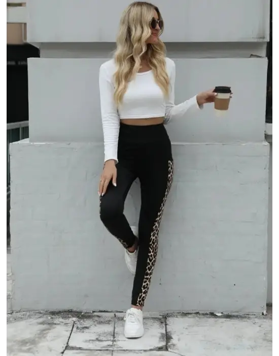 Çarpıcı Yüksek Bel Leopar Desenli Tayt