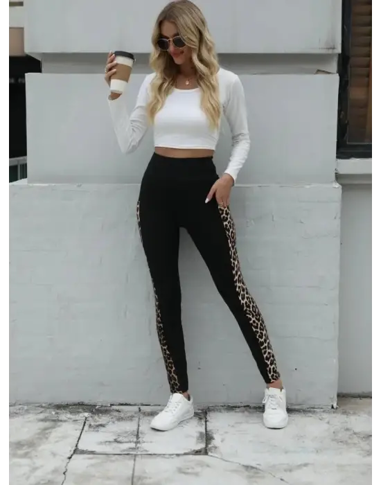 Çarpıcı Yüksek Bel Leopar Desenli Tayt