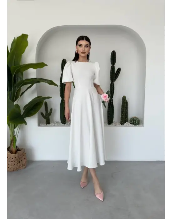 Omarı Balon Kollu Zarif Elbise