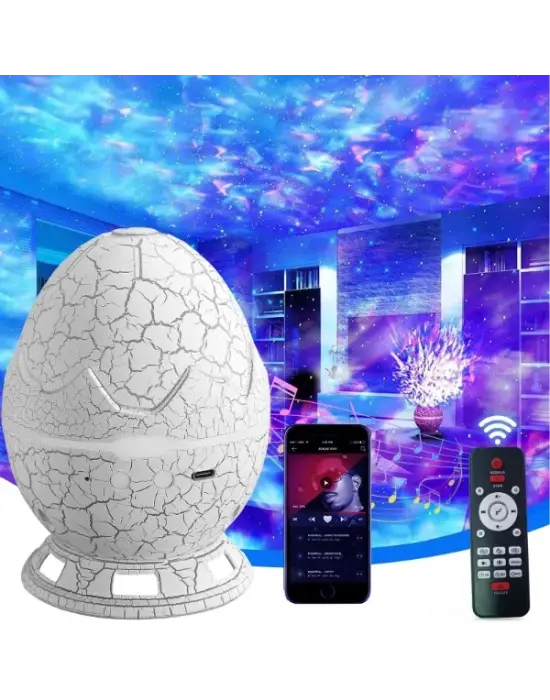 Çatlak Dinozor Yumurtası Tasarımlı Projektörlü Gece Lambası Bluetooth Özellikli