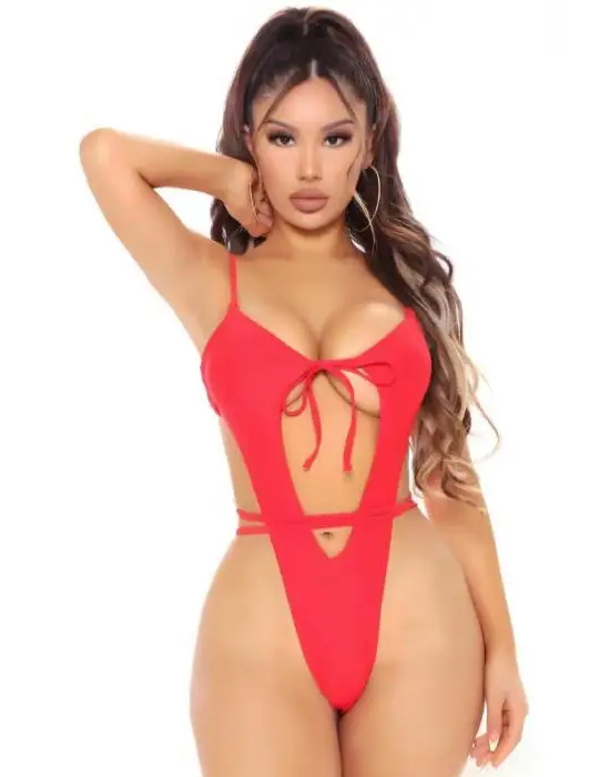Omarı Kırmızı Babydoll Fantezi Kıyafet - Erotik Tasarım
