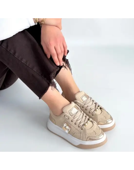 Ceans Bej Süet Bağcıklı Spor Ayakkabı