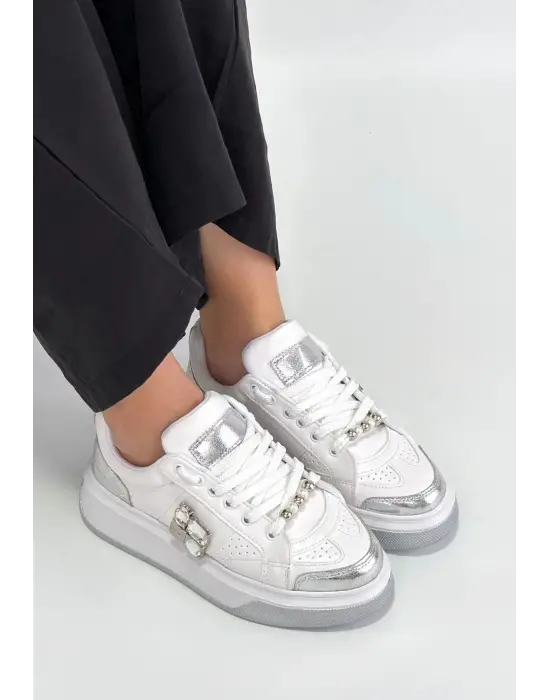 Ceans Beyaz Cilt Bağcıklı Spor Ayakkabı