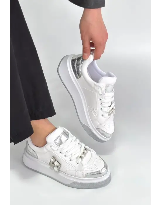 Ceans Beyaz Cilt Bağcıklı Spor Ayakkabı