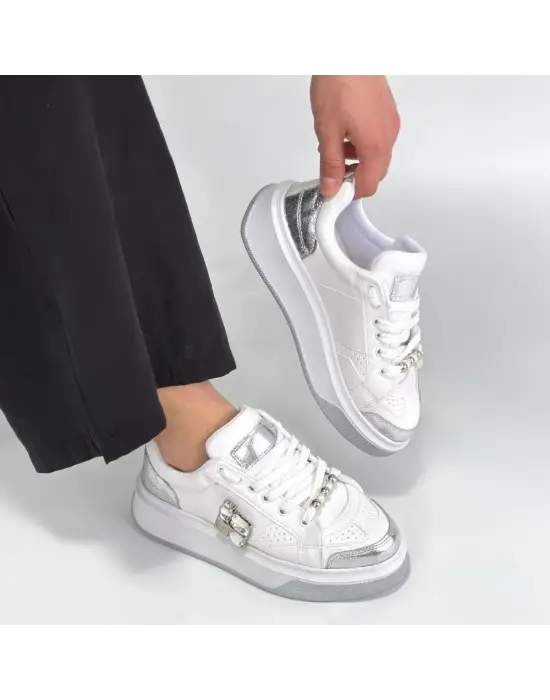 Ceans Beyaz Cilt Bağcıklı Spor Ayakkabı