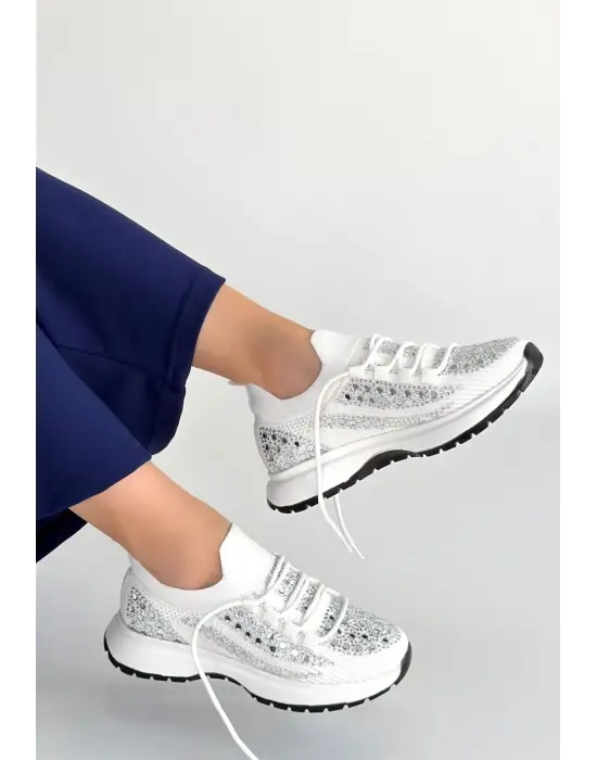 Ceas Beyaz Triko Bağcıklı Spor Ayakkabı