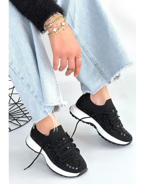 Ceas Siyah Triko Bağcıklı Spor Ayakkabı