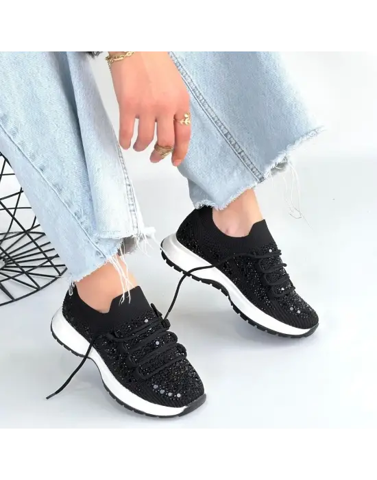 Ceas Siyah Triko Bağcıklı Spor Ayakkabı