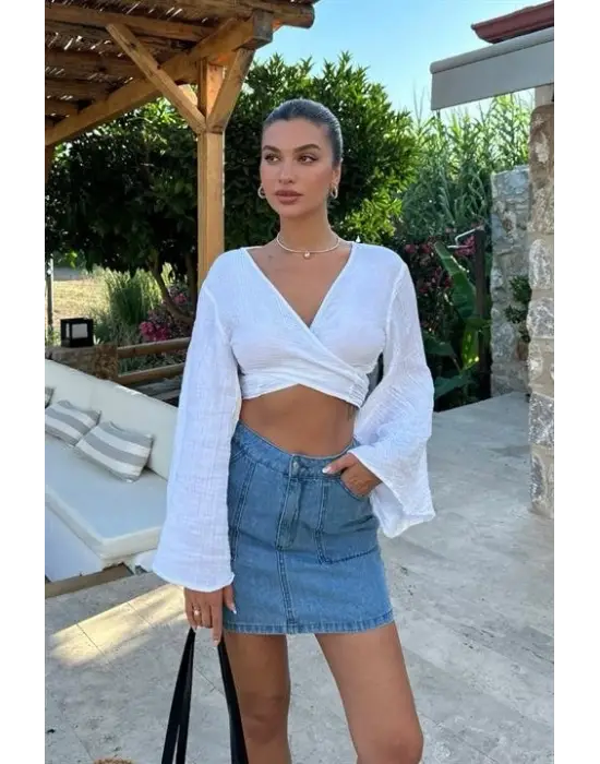 Omarı Vintage Tarzı Denim Mini Etek