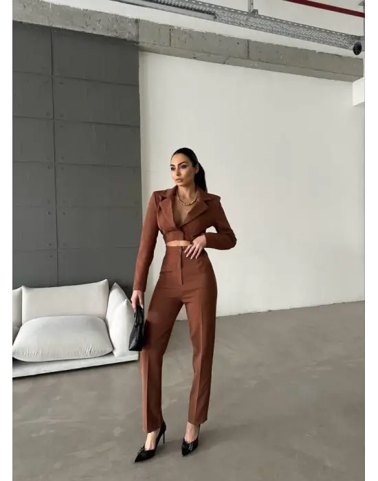 Omarı Dekolteli Tulum - Acı Kahve Rengi