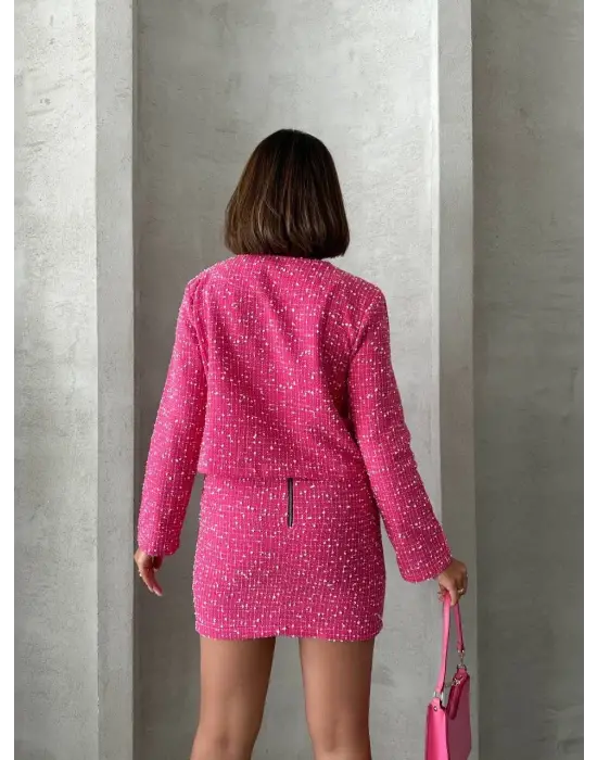 Ceketli etek takım chl kumaş fuşya h24443
