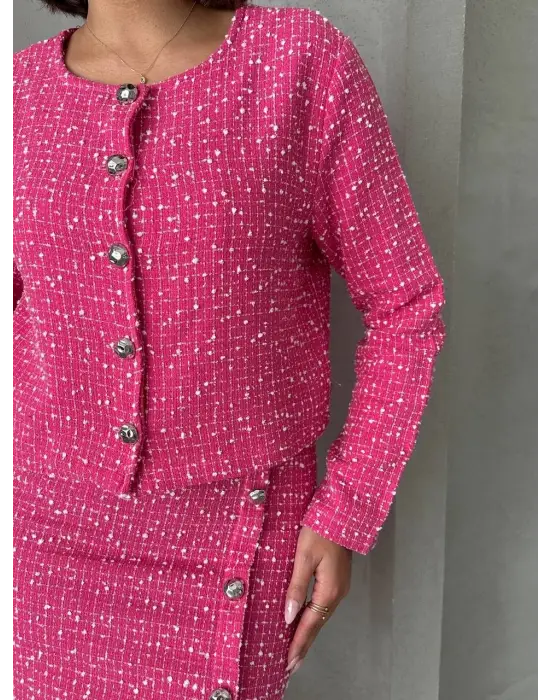 Ceketli etek takım chl kumaş fuşya h24443
