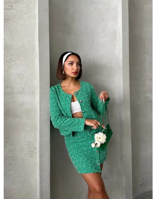 Ceketli etek takım chl kumaş yeşil h24443