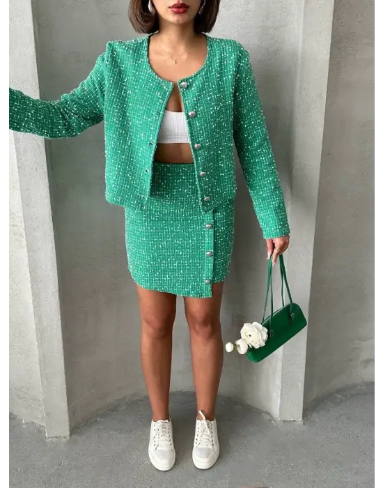 Ceketli etek takım chl kumaş yeşil h24443